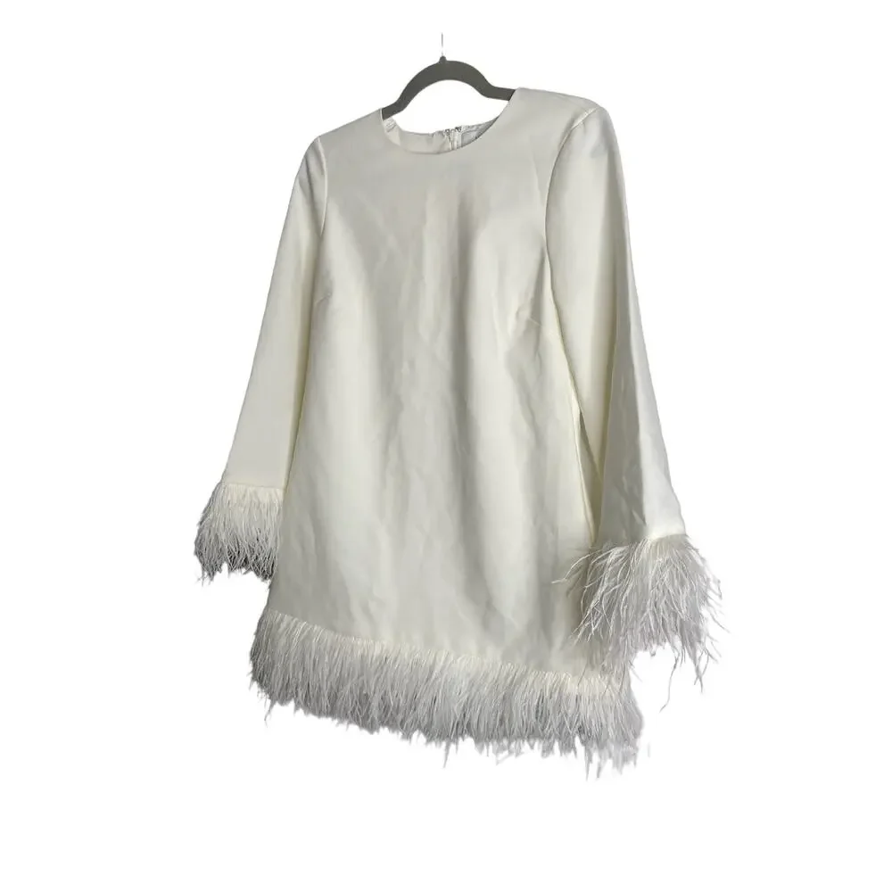 Likely Marullo Mini Sheath Dress Long Sleeve Ostrich Feather Detail Bridal 8 - Picture 5 of 9